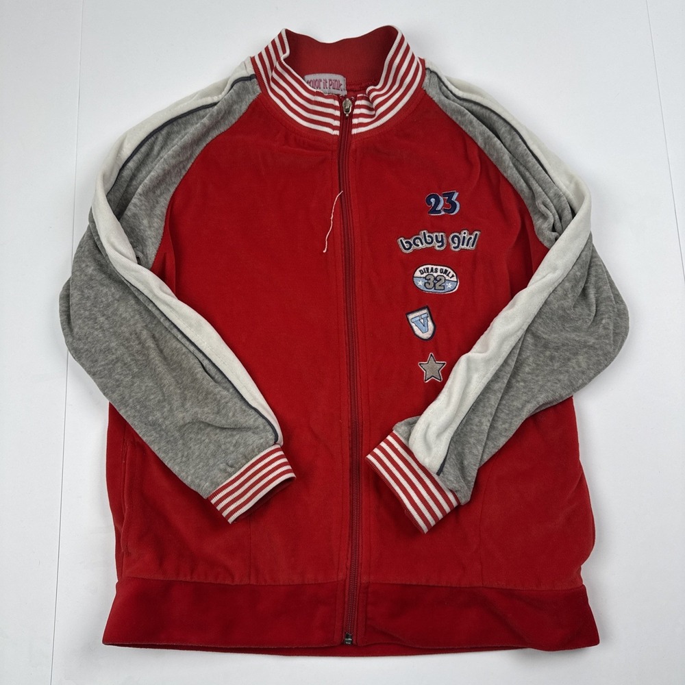 Color It Pink Baby Girl Full Zip Jacket Girls 14/16 Red Gray Varsity Style